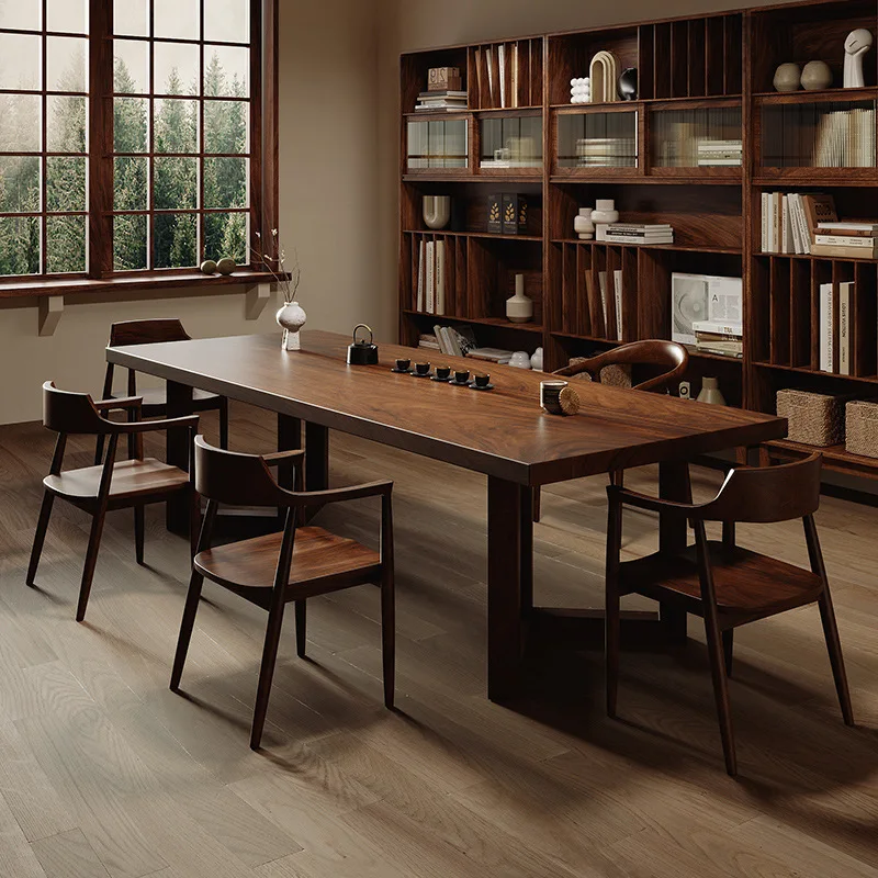 South American walnut large board tea table and chair combination, one table and five chairs, all solid wood high-end tea table,