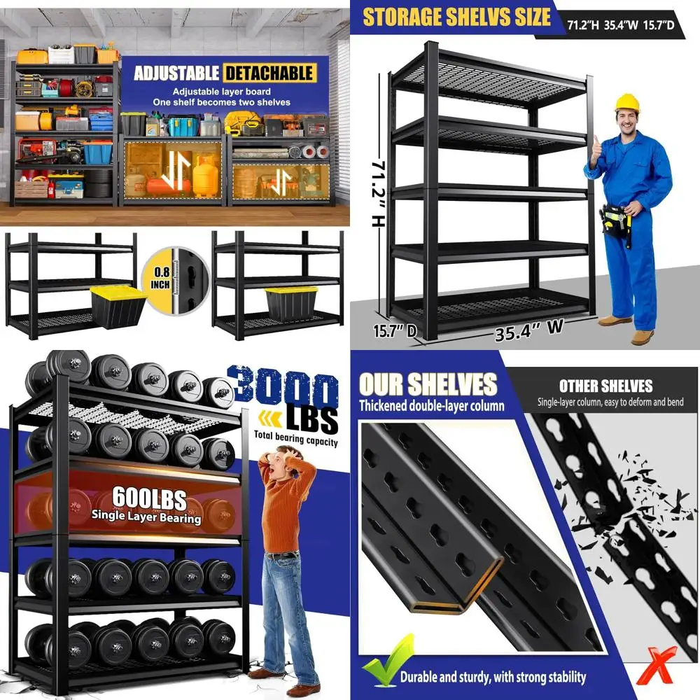 71 Schwerlast-Metallregal mit 5 Ebenen - 1360 kg Tragkraft, Verstellbares Lagerregal für Garage, Lager, Speisekammer