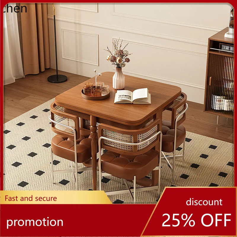 

HXL Solid Wood Folding Dining Table Small Retro Extendable Storage Square Table Vintage Storage Dining Table and Chairs