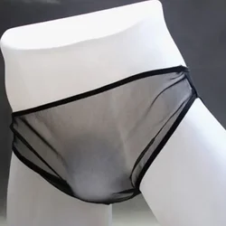 Sexy Men's Ultrathin Solid Mesh Transparent Bulge Pouch Briefs Elastic Lingerie Underpants Briefs Panties Underwear Man