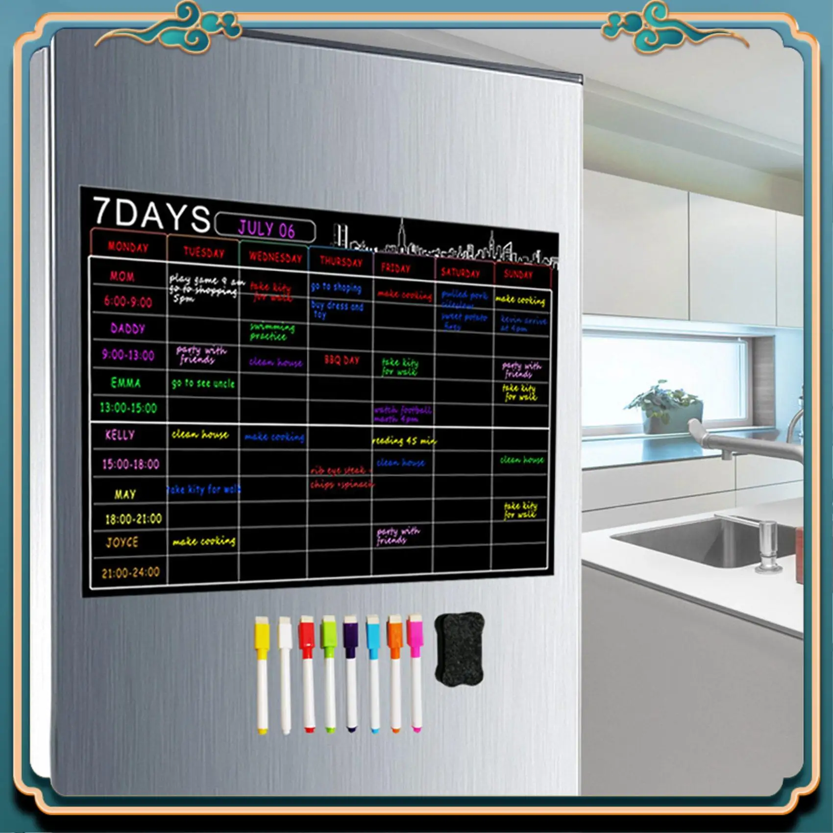 ABJG-2X المغناطيسي الجاف محو التقويم مجموعة 16X12 بوصة السبورة الأسبوعية مخطط المنظم A3 لوحة بيضاء للثلاجة المطبخ المنزل