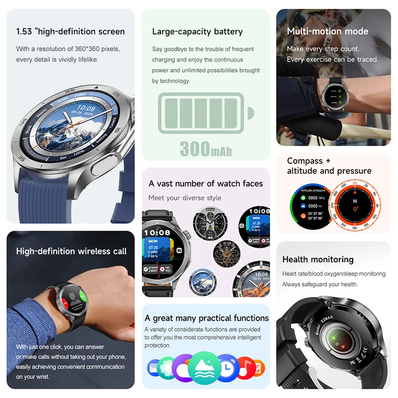 2025 ساعة رجالية جديدة X2 Max بلوتوث دعوة Smartwatch AMOLED HD شاشة البوصلة مراقبة الصحة الرياضة في الهواء الطلق اللياقة البدنية Smartwatch