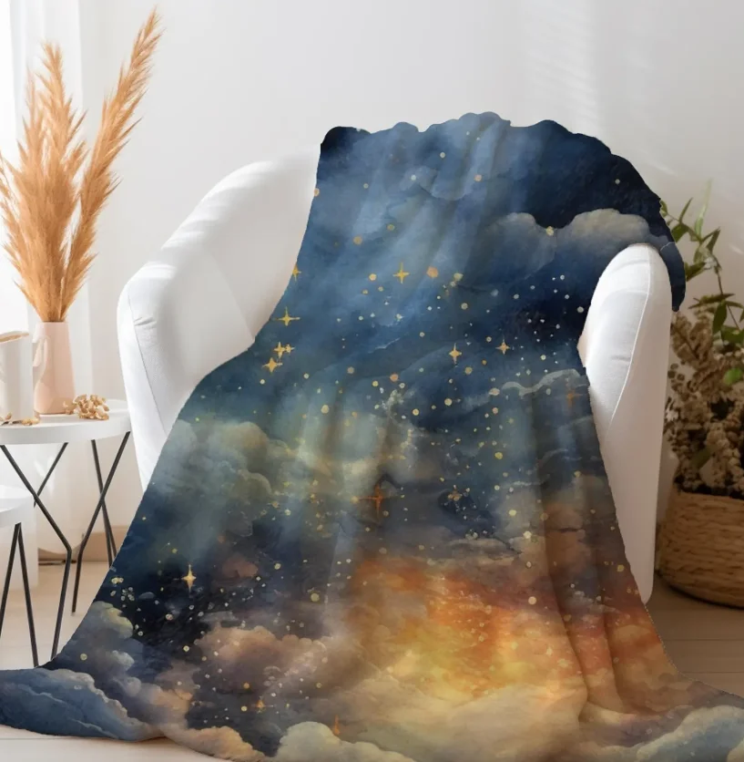 Decke mit Astrologie-Motiv, Sternzeichen, Mond und Sterne, lila Witchcore-Dekor, Gothic-Couchdecke, gemütliches Geschenk – Detail 11