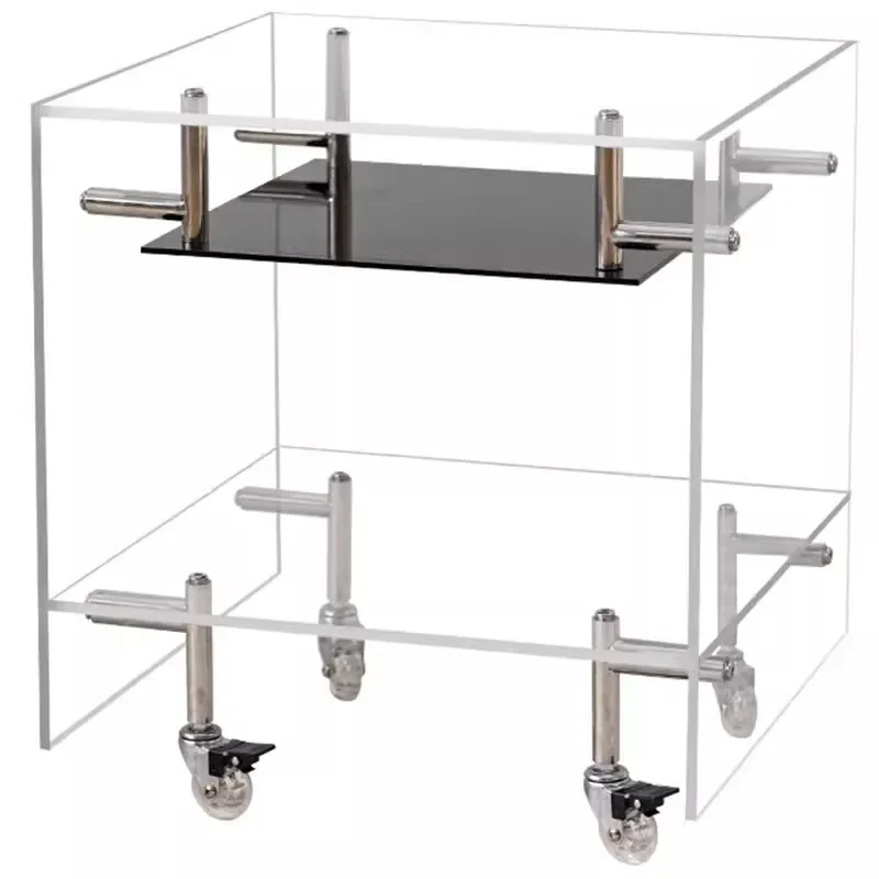 Acrylic small coffee table mobile sofa side table light luxury high sense simple bedside creative cart