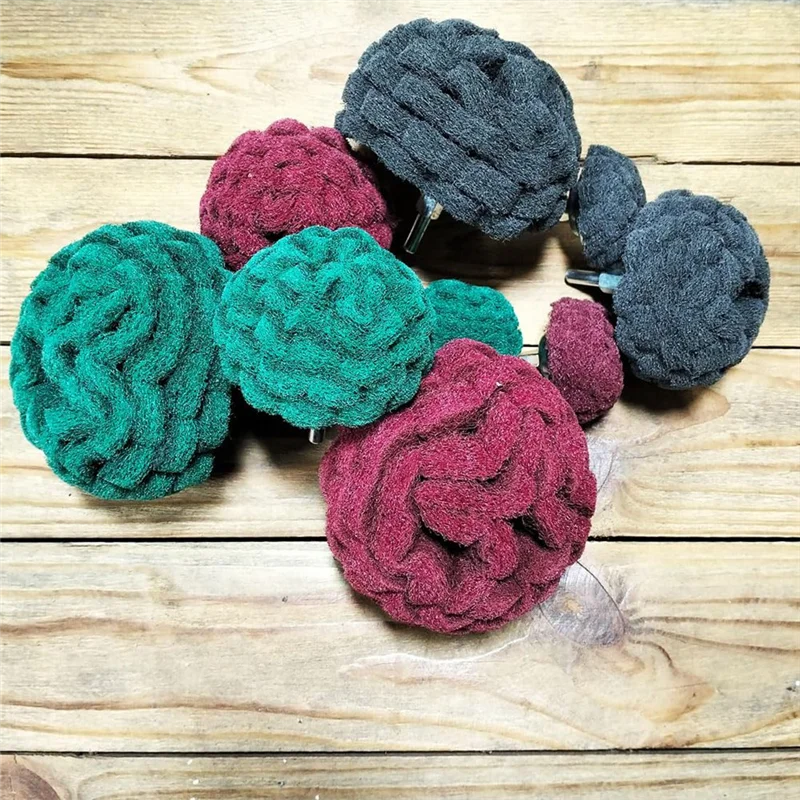 

AB34-9 Pcs Scouring Pads, 1/4Inch Shank Half Ball Shape Non Woven Buffing Polishing Kits For Drill, Drill Polishing Kits