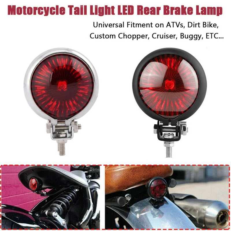 2X Motorcycle LED Rear Tail Light Brake Stop Lamp Moto LED Tail Light For Bobber Chopper Cafe Chrome view 2