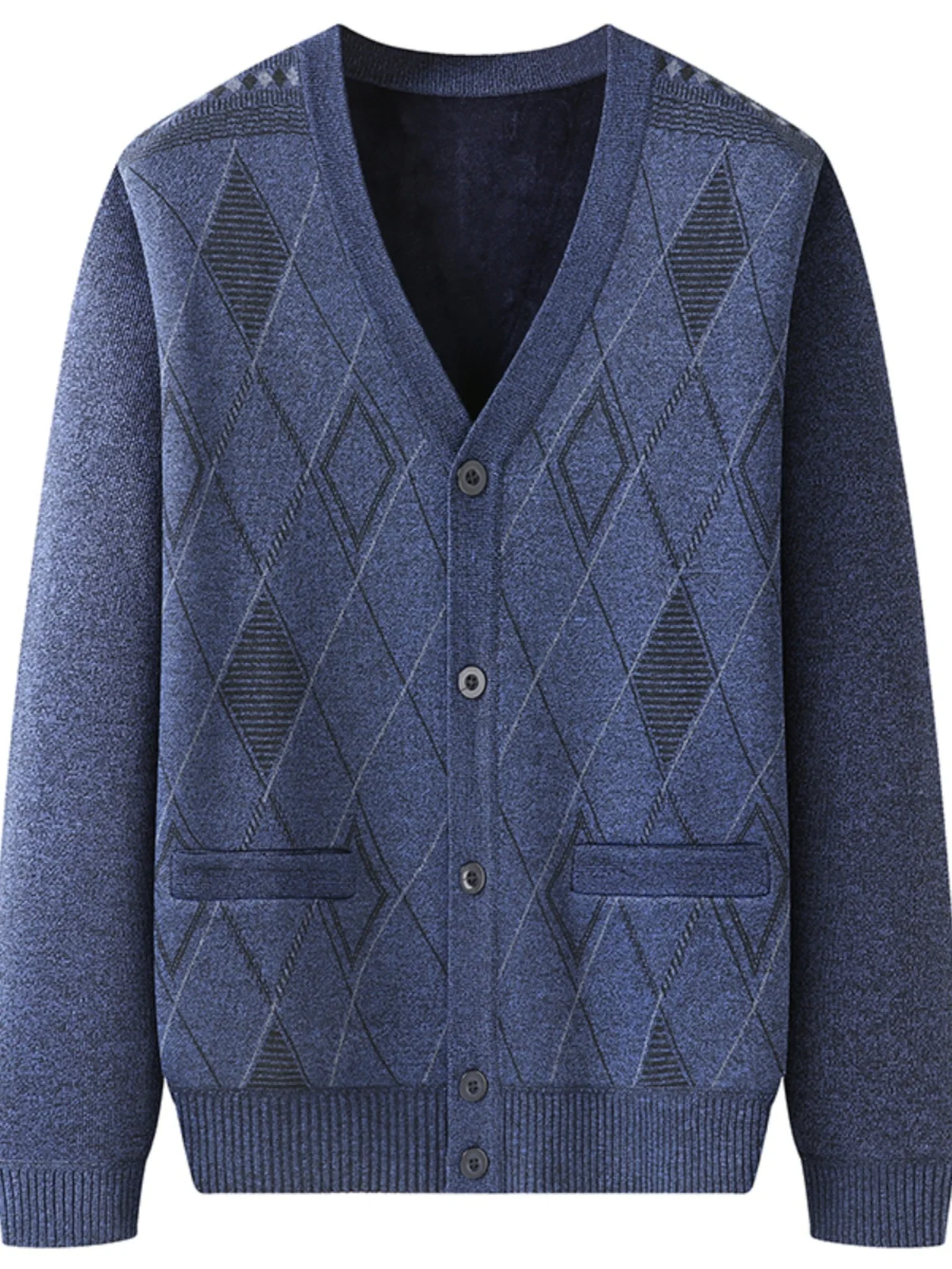 

Men's Autumn Winter Thiened Fce Lined V-ne Casual Knitted Cardigan Warm Outerwear Soft Cotton Blend Busin Casual Sle