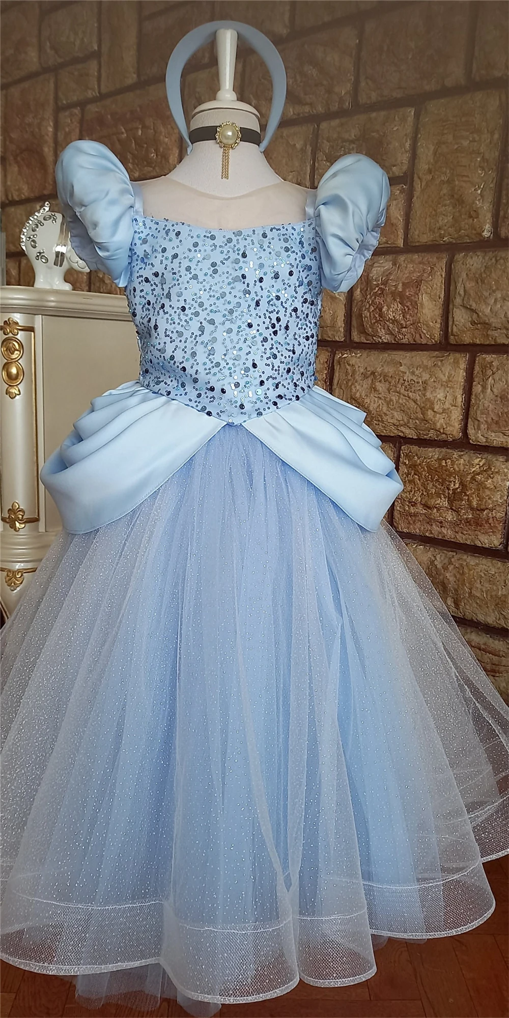 

Banquet Customization Elegant Flower Girl Dress For Wedding Blue Puffy Princess Party Kids Birthday Ball First Communion Gowns