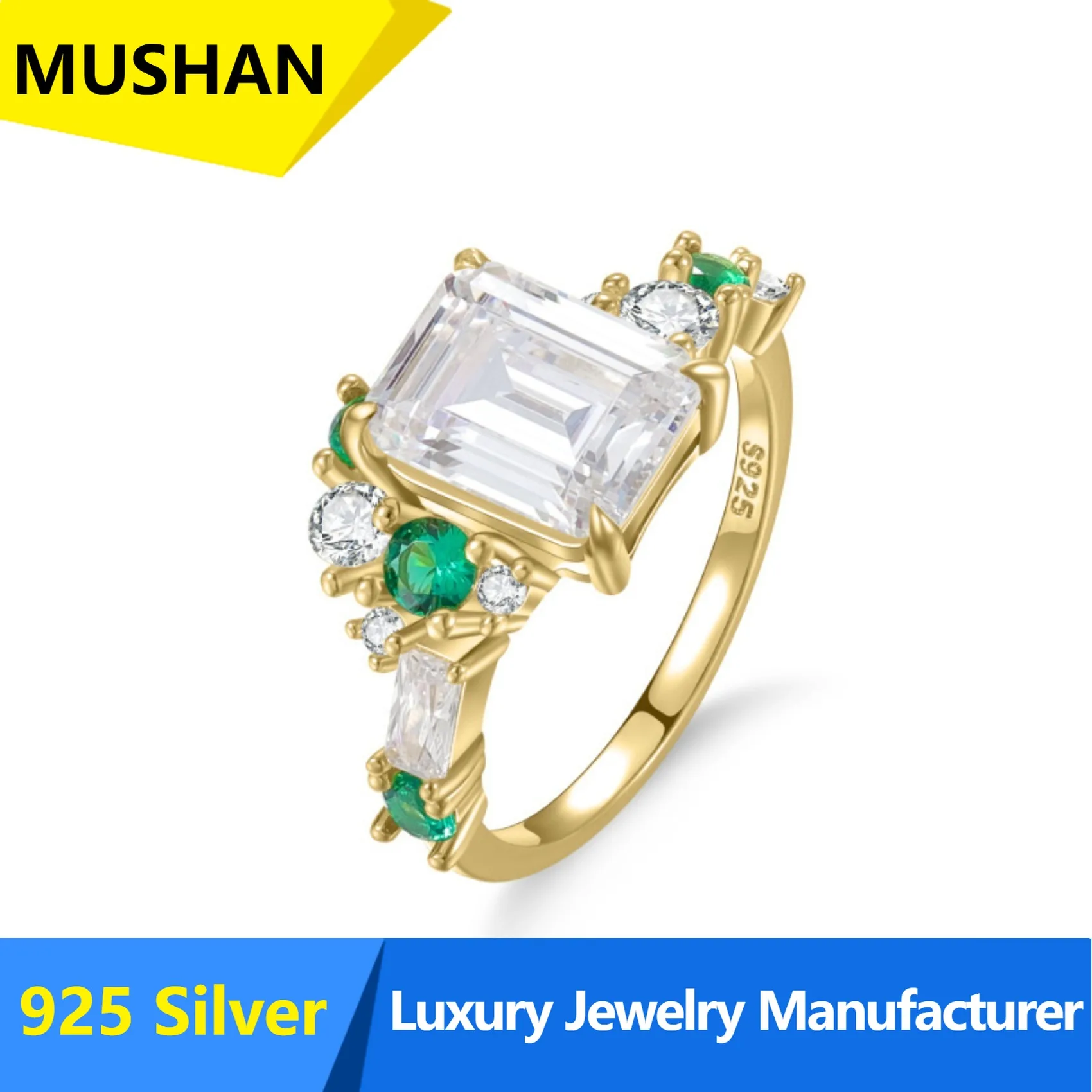 MUSHAN Luxury 3 carat emerald cut ring with certificate s925 sterling silver inlaid moissanite  large main stone ring niche