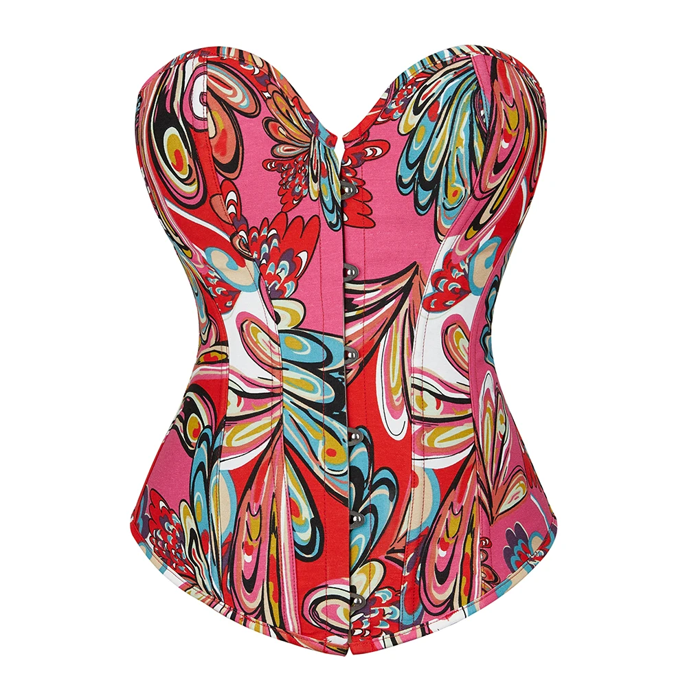 Colorful Floral Overbust Corset Bustier Top For Women Gothic Clothing Vintage Corpete Feminino Lingerie Shapewear