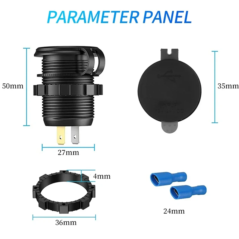 Carregador universal para carro e motocicleta, luz led usb TYPE-C, tomada de energia, cigarro, luz à prova d'água para caminhão, atv, barco