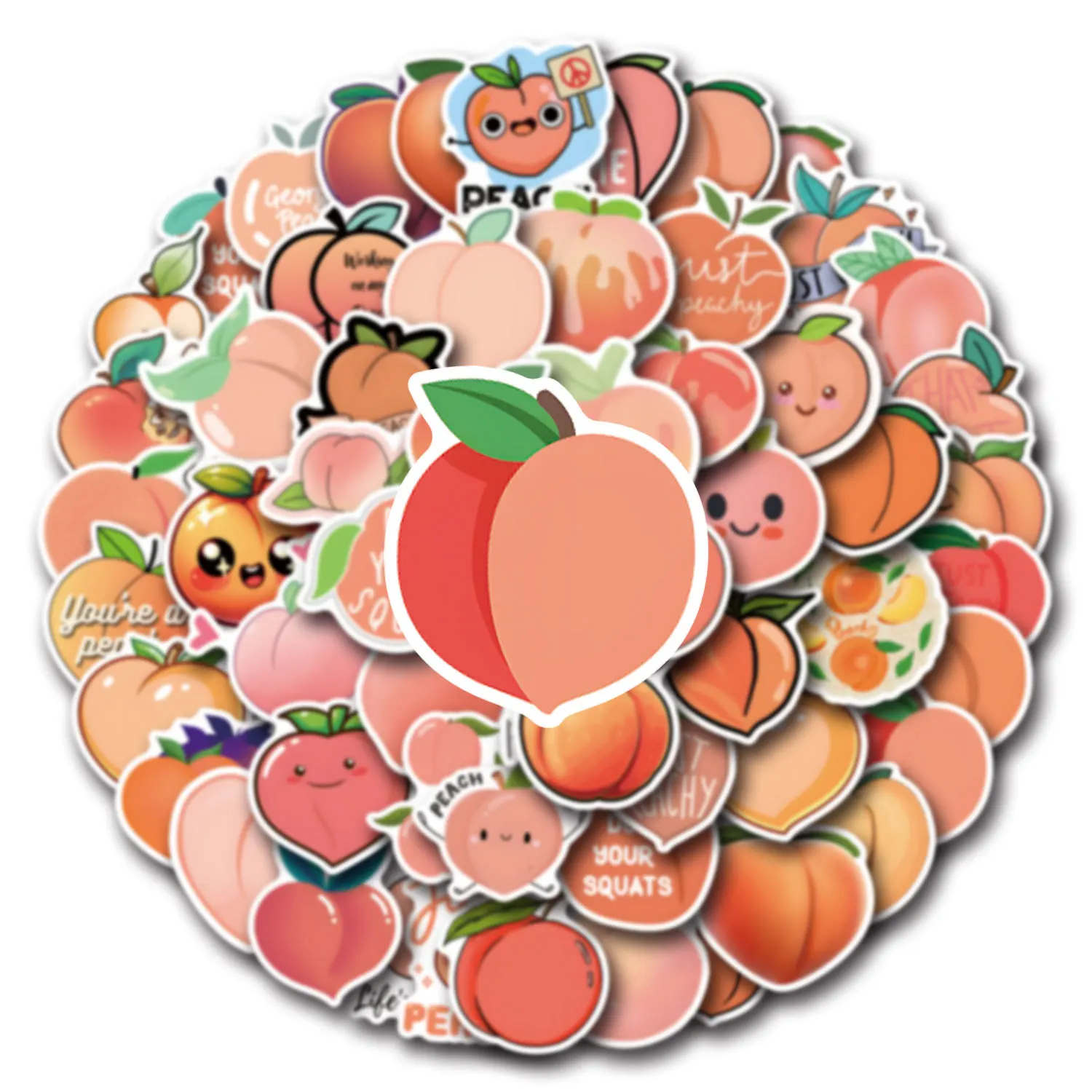 55/110PCS Cartoon Peach Cute Fruit Peach Graffiti Sticker Car Luggage Water Cup Sticker