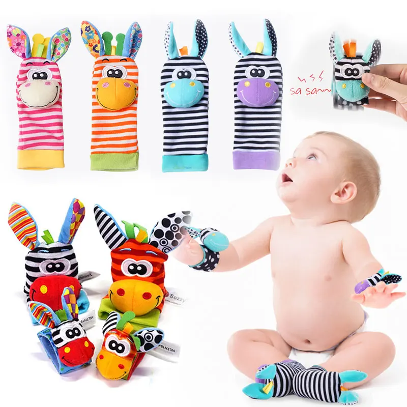 Newborn Baby Toy 0-12 Months Baby Socks Toys Baby Rattles Toys Animal Socks Wrist Strap Rattle Infant Foot Socks Bug Wrist Strap