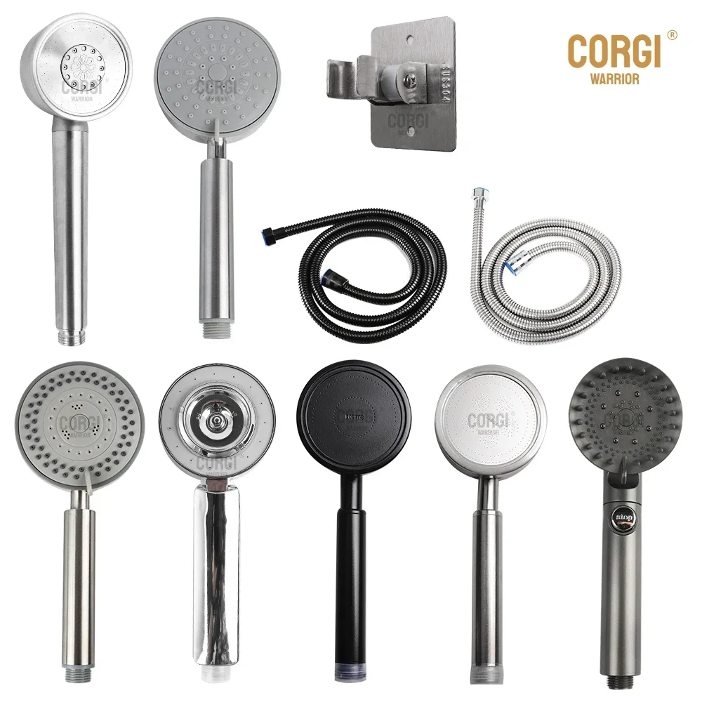 High Pressure Handheld Shower Head 1/3/5 Spray Modes Showerhead Stainless Steel 304 Black and ABS Plastic Clean Tub Tile Pets