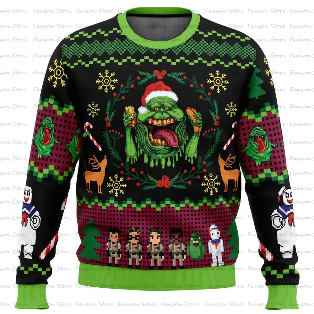 Bustin natal ghostbusters feio camisola de natal dos desenhos animados anime feminino masculino pulôver topo 2025 novo casal moletom com capuz