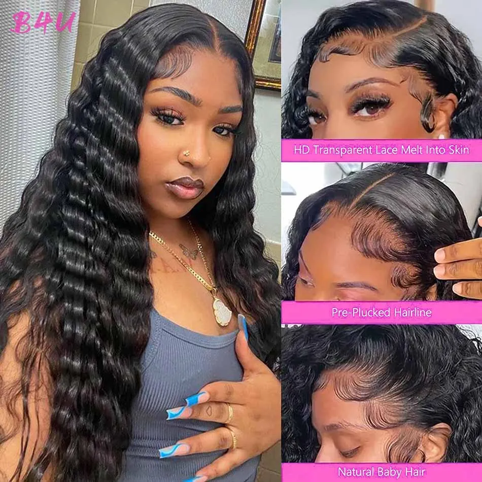 Loose Deep Wave 13x4 HD Lace Frontal Wig Brazilian Transparent 13x4x1 Water Curly Lace Frontal Wig For Women Glueless Baby Hair