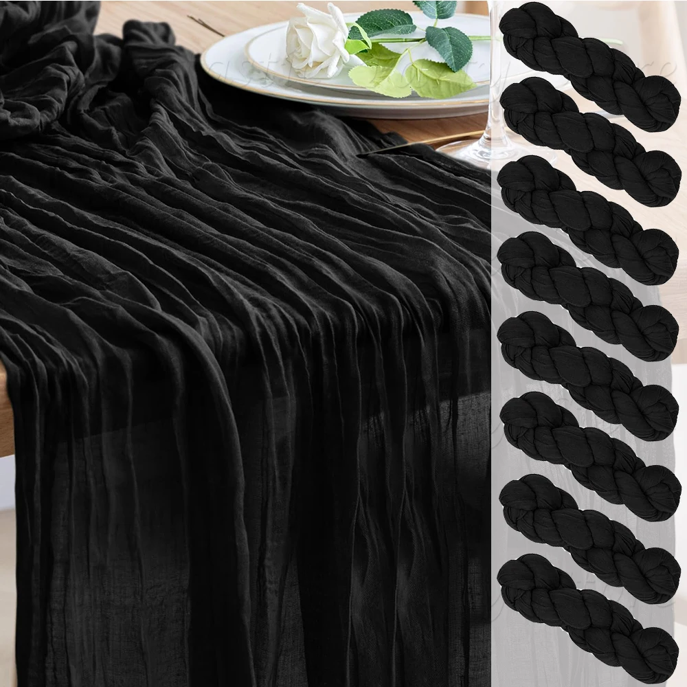 Black Cheesecloth Table Runner Boho Rustic Gauze Cheese Cloth Table Runner Wedding Birthday Bridal Shower Party Home Decorations