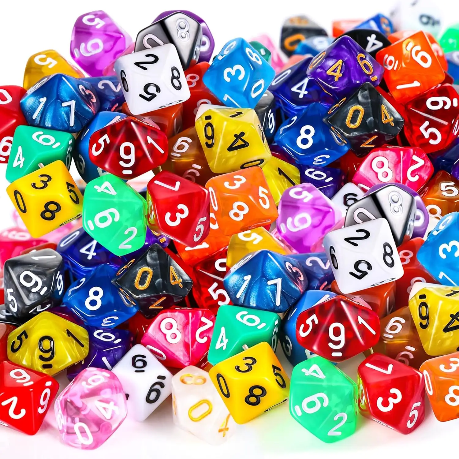 

100 Polyhedral Dice Set with Black Pouch for RPG Table Games, Multi Colored 10 Sided Assortment