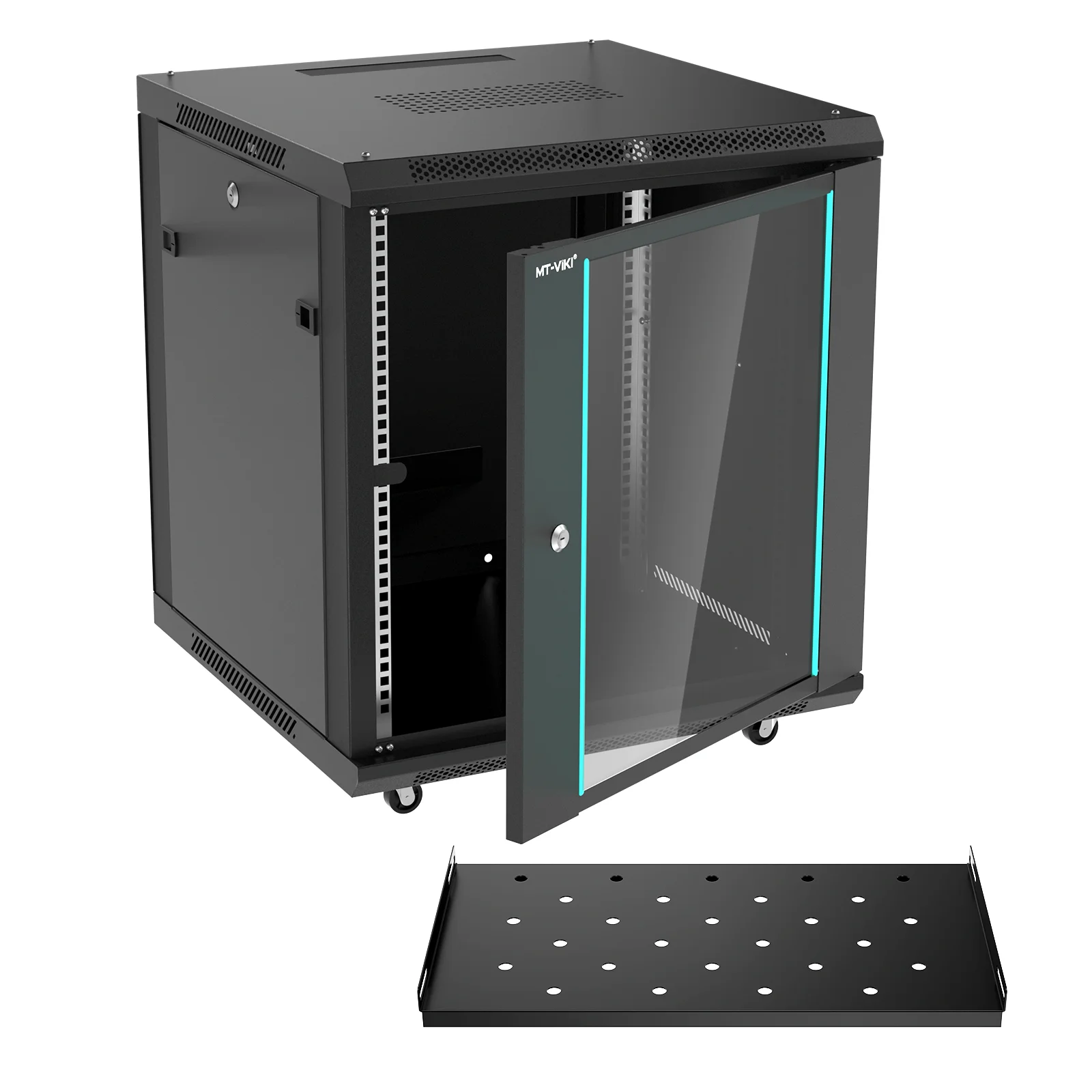 MT-VIKI 12U Server Cabinet Network Rack Vented Enclosure w/Moving Wheel, 0.8mm Thick Steel, 23.6 Deep (600mm), for 19 inch