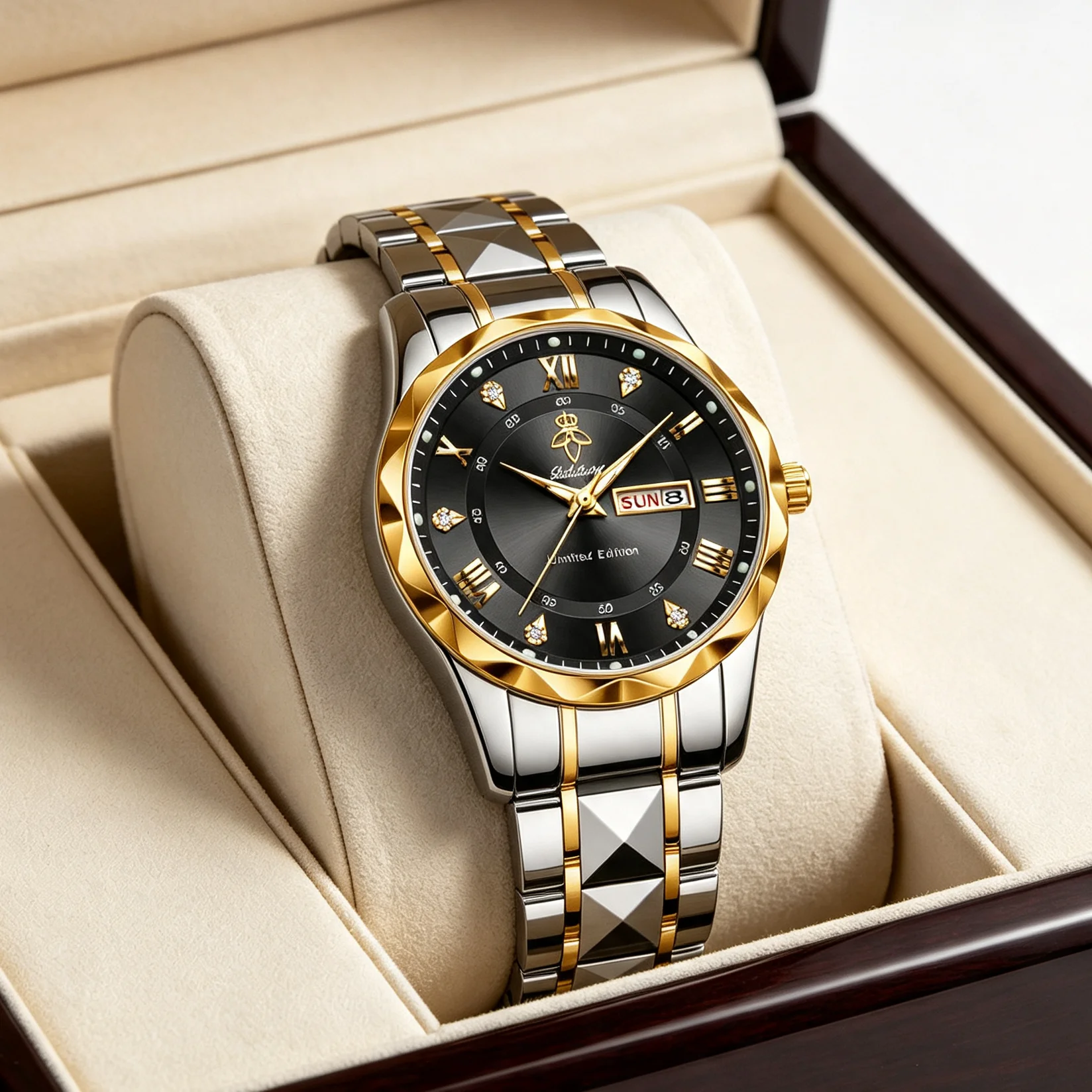 

YaLaLuSi Men's Dual Calendar Quartz Watch, Two-Tone Gold Plated Alloy Band Waterproof Business Dress Wristwatch Gift For Him