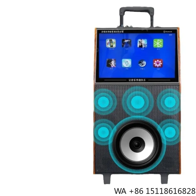 All-in-One Mobile KTV Karaoke Machine Outdoor Mobile Speaker with Display Screen for Square Dance 218V Karaoke Video Player