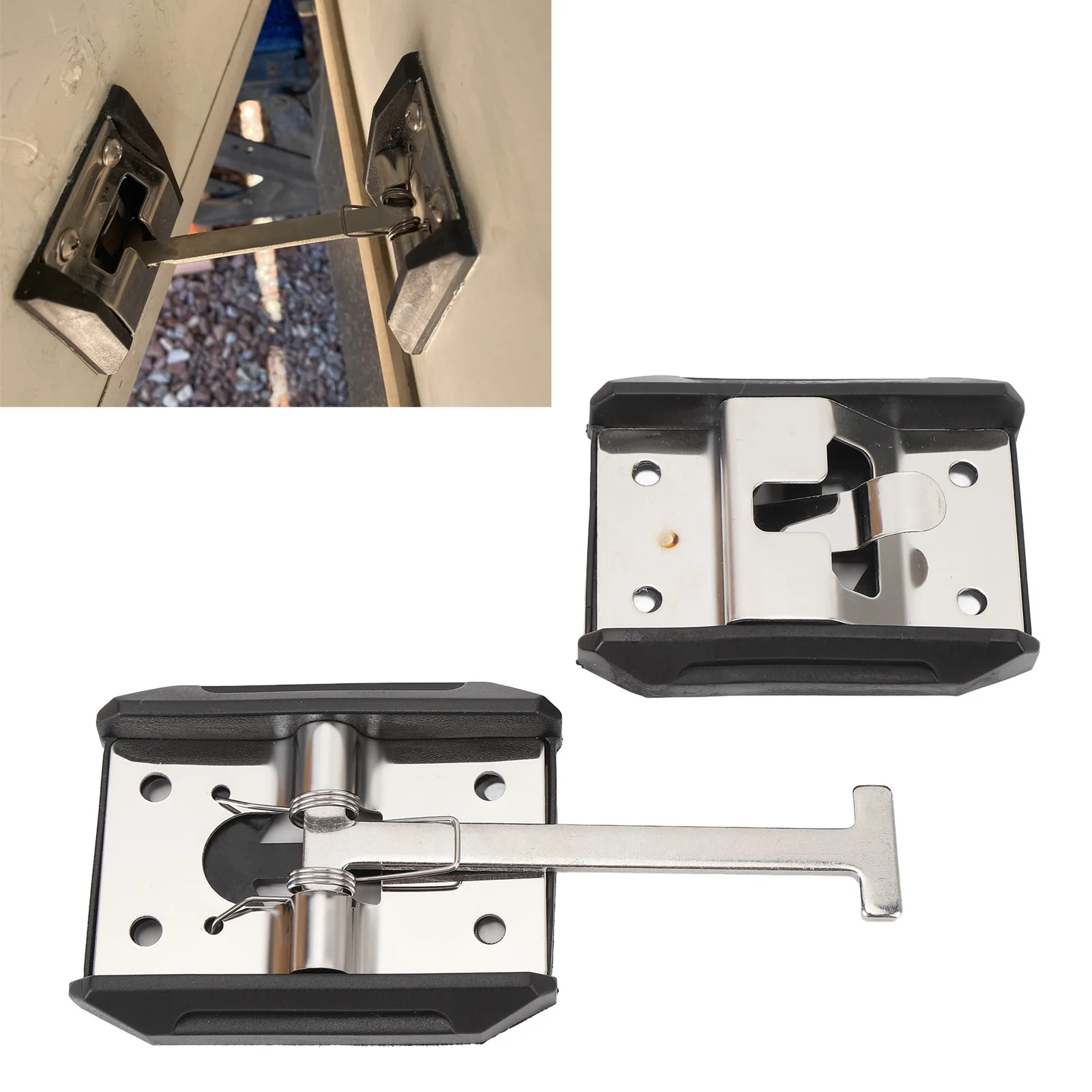 

Держатель двери прицепа для автофургона, нержавеющая сталь, Т-образный защелка для входной двери, крючок и держатель для наружных дверей для прицепа для кемпера