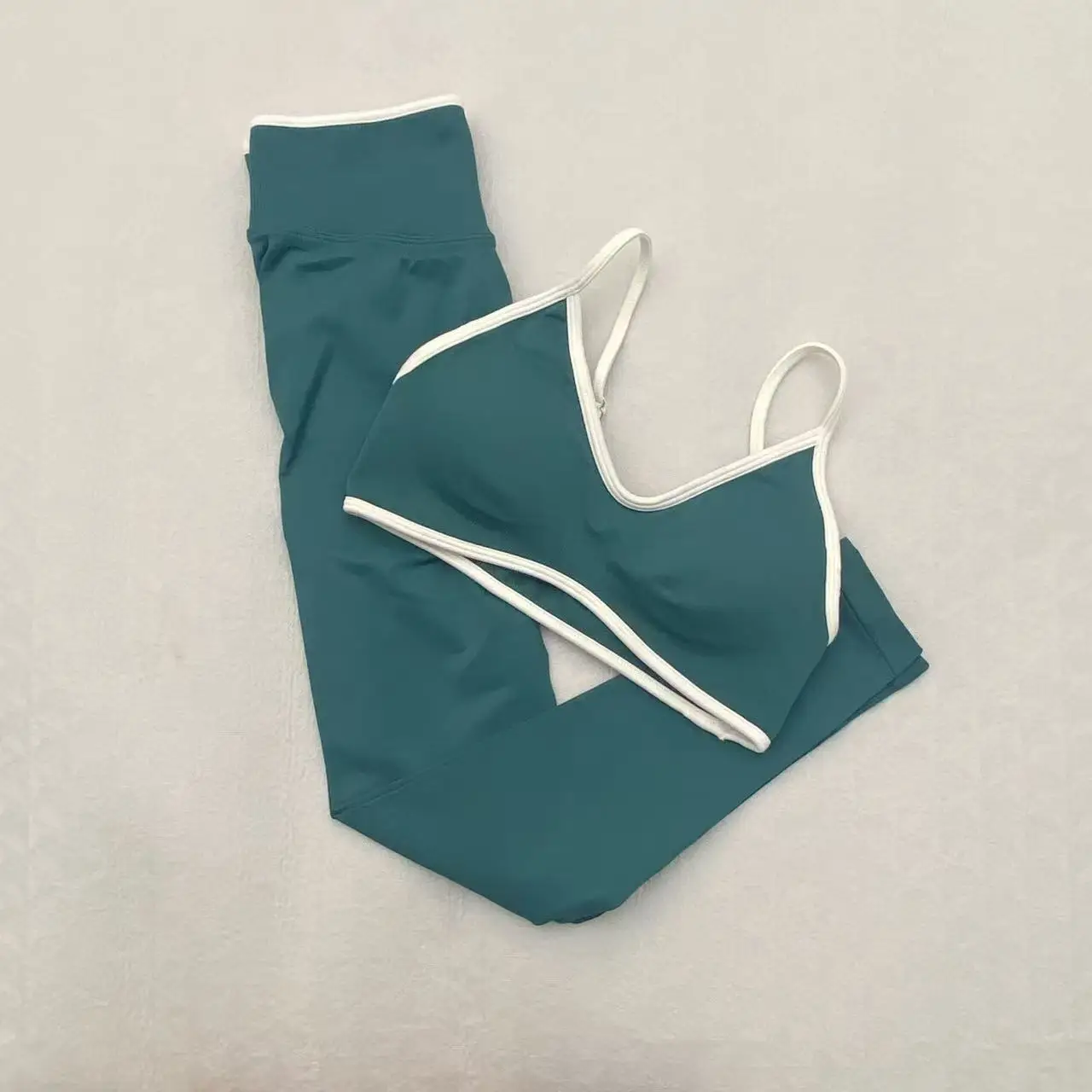 TEVEO New Contrast Color Sports Women's Suit Shockproof Bra Outdoor Fitness Wear Breathable Quick-drying Yoga Vest Pants Set