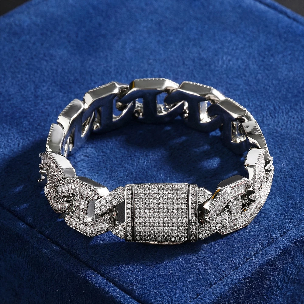 

Punk Rock Iced Out Geometric Bracelet Sparkling 5A+ CZ Cuban Chain Cubic Zirconia Trendy Men Rapper Hiphop Jewelry Gift For Man
