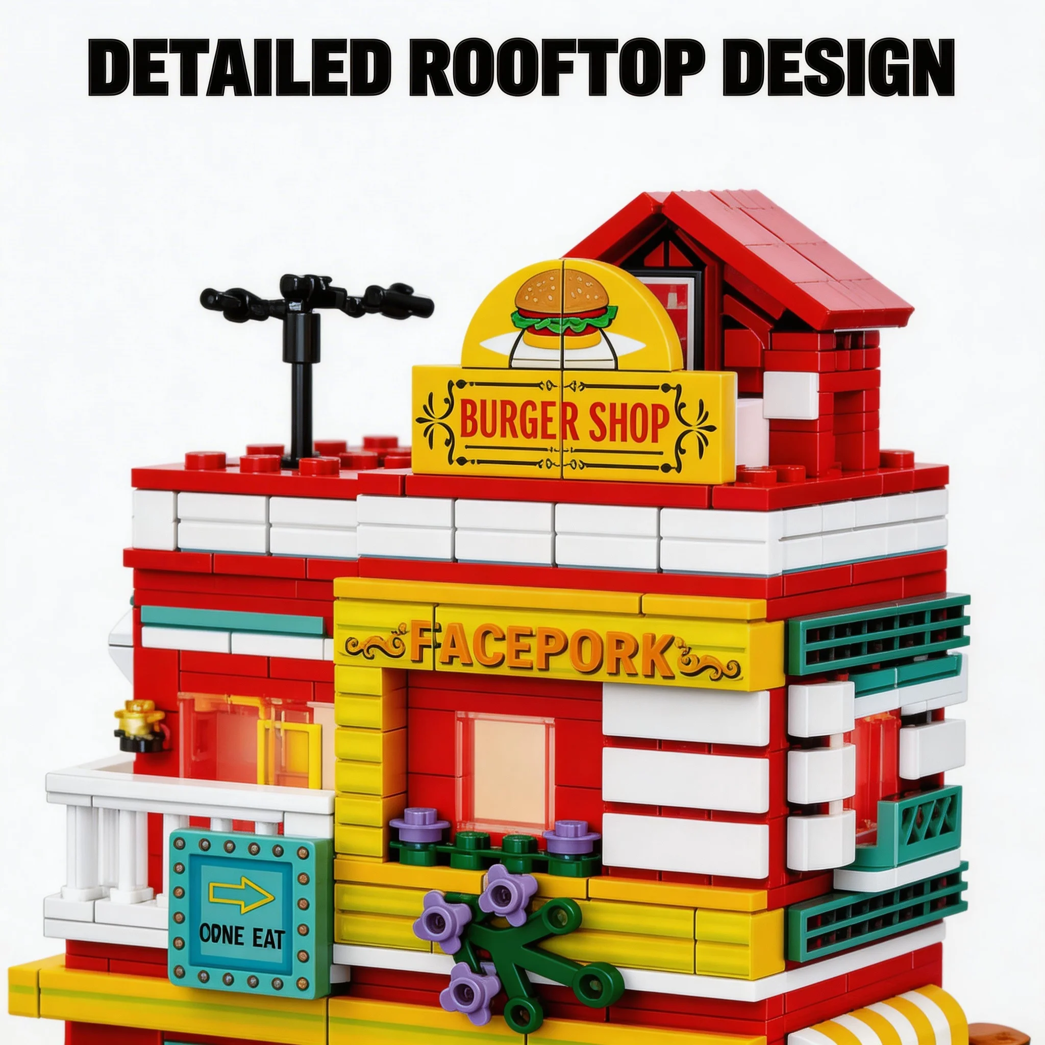 City Street View Burger Shop M - đánh giá và giá Moc Modular Building Street View Bricks