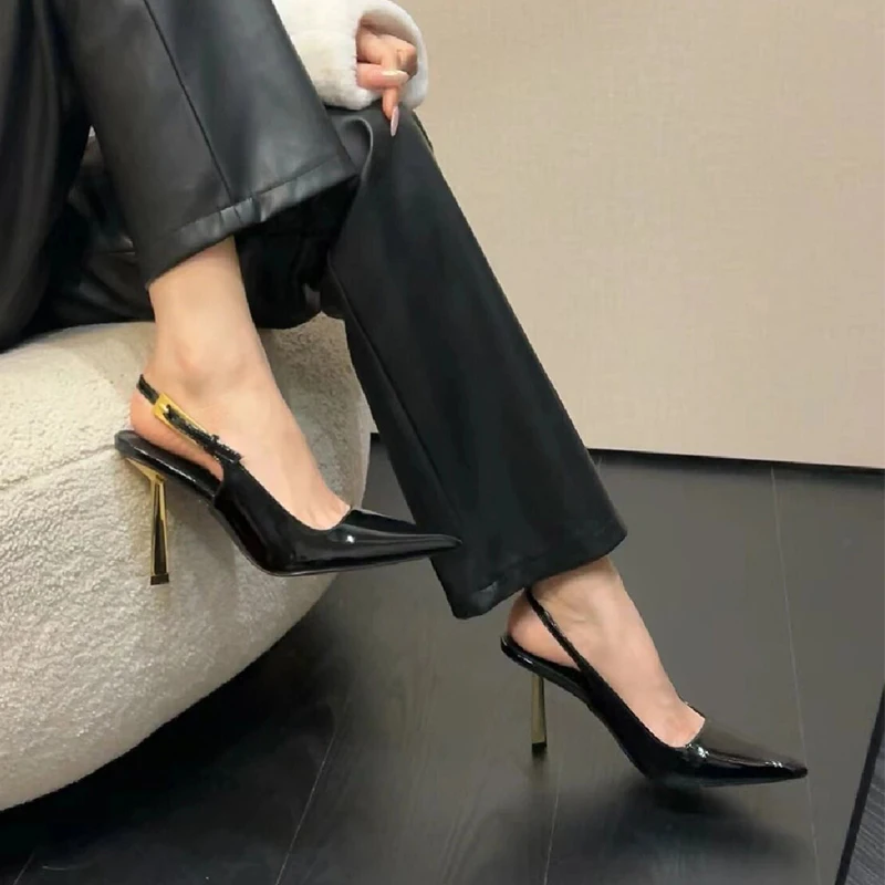 

Solid Pointed Toe Lady Shoes Summer Slingback High Heels Women Sandals Outdooor Buckle Strap Female Pumps Zapatos Mujer