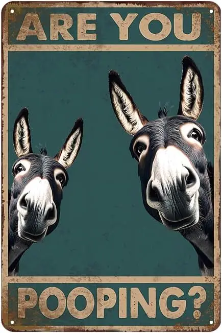 YOYI ART Funny Donkey Bathroom Signs Wall Art Decor - Are You Pooping Sign, Vintage Metal Sign for Bathroom, Restroom, Farmhouse