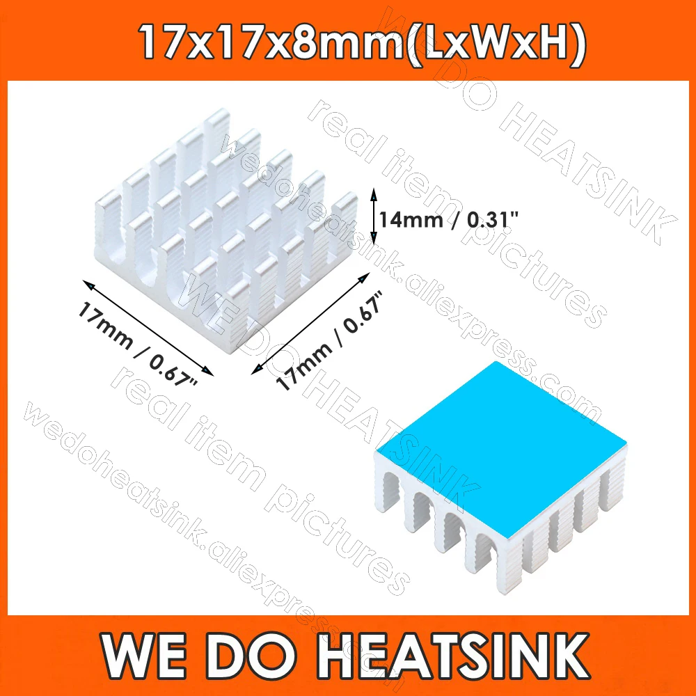 17x17x8mm Silver Small Tiny Heatsink Radiator Heat Sink for CPU GPU VGA RAM VRAM VRM IC Module PCB with Thermal Pad