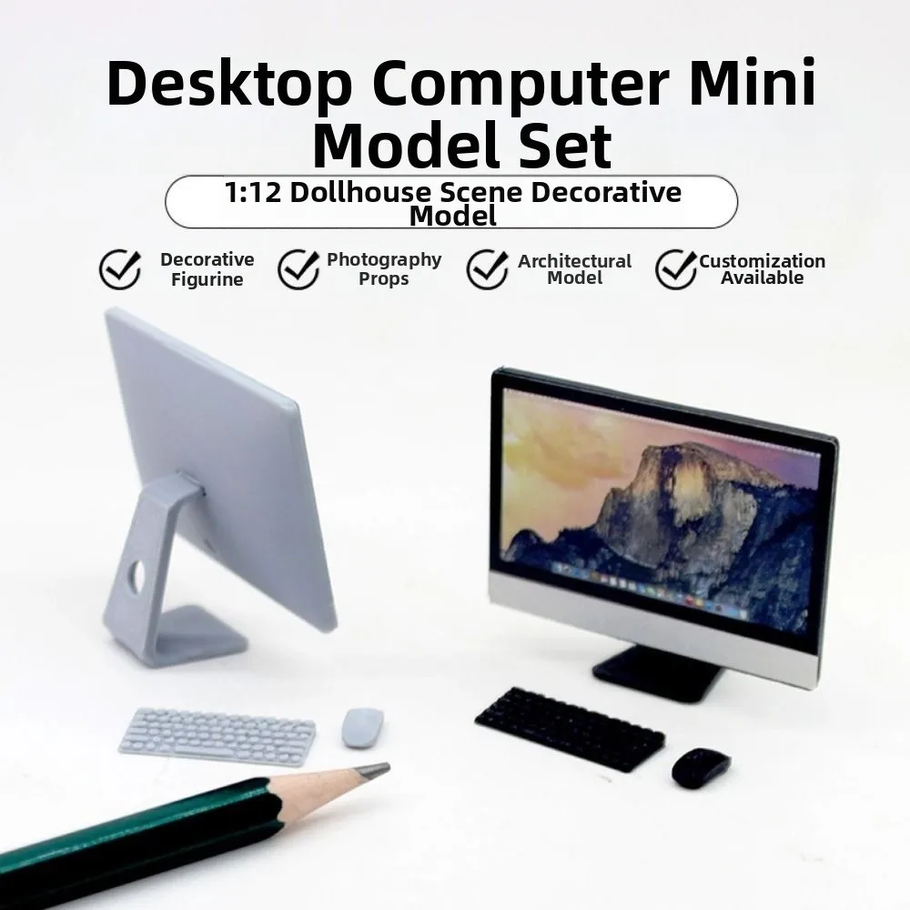 Cute 1/12 Dollhouse Miniature Computer 1:12 Mini Keyboard Chair Desk Kit Micro Scene Props Laptop Computer Room Furniture Decor