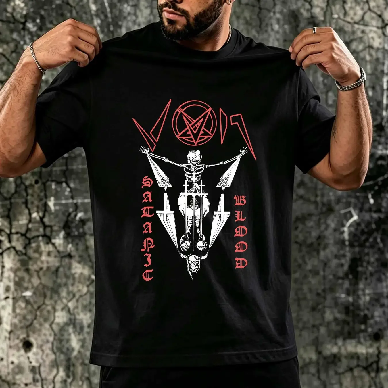 washed T Shirt VON Satanic Blood XL Black Mens Band Logo vintage Washed Stylish Versatile graphic Casual Soft fashion