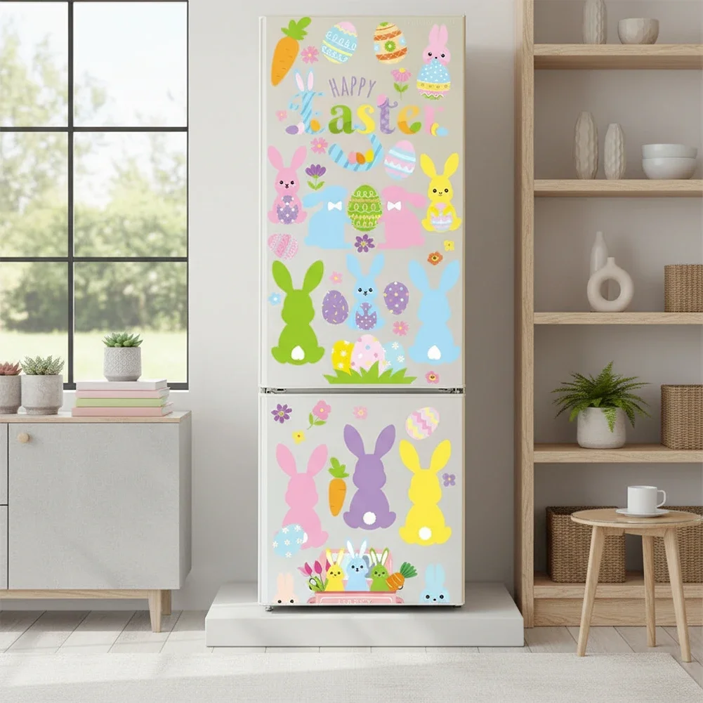 Easter Window Clings Set With Six Unique Bunny Designs - Non-Adhesive Static Stickers For Temporary Decoration