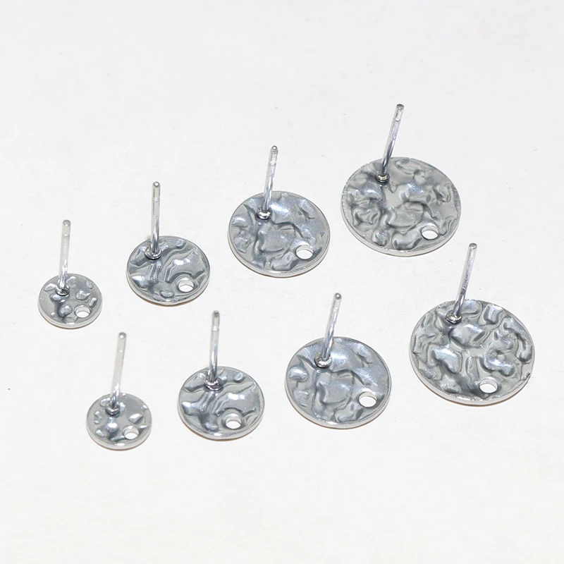 20pcs 6/8/10/12mm 316 Stainless Steel Gold Plated Pin Findings Stud Earring With Hole Connector For DIY Jewelry Making Supplies