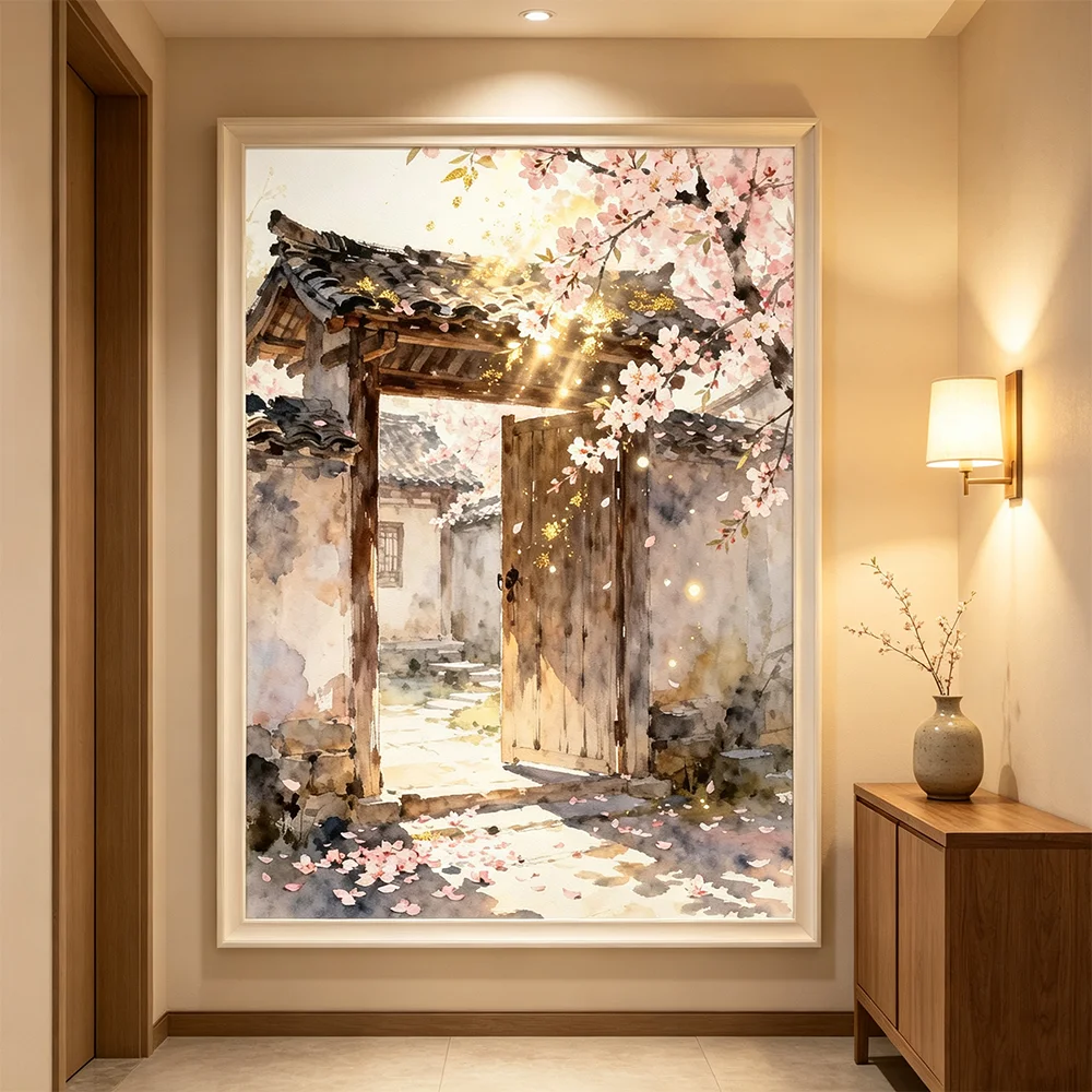 Wall Art Picture Retro Courtyard Landscape Poster Chinese Scenery Style Canvas Painting Print Home Room Decoration Unframed