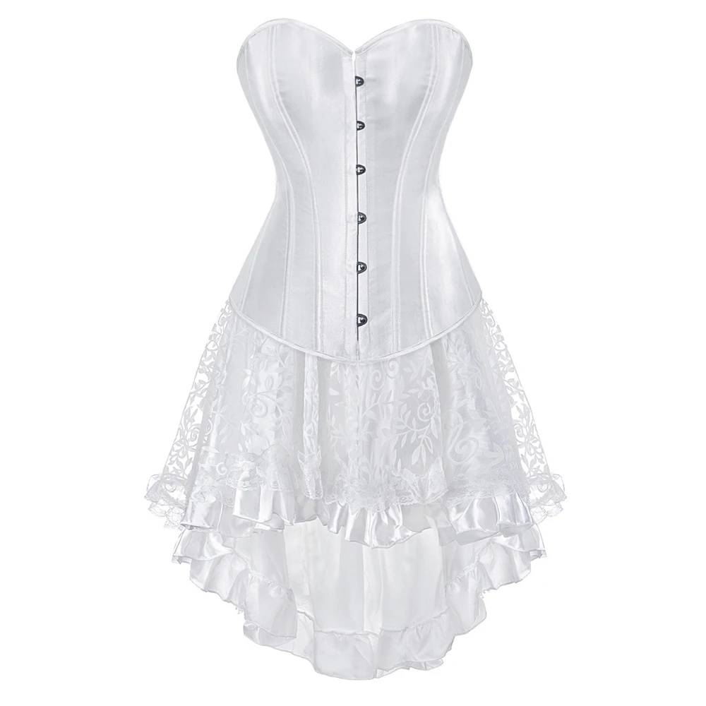 Sexy Satin Corset Top For Women Plus Size Body Shaper Fashion Lace Up Burlesque Victorian Lingerie Bustier White Waist Cincher
