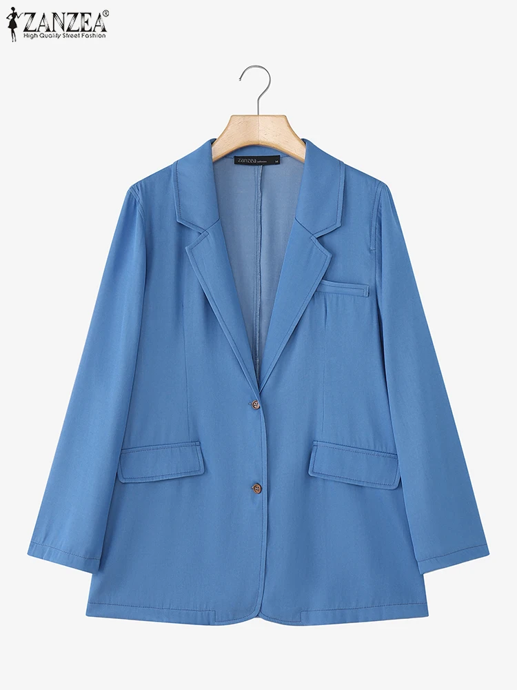 ZANZEA 2025 Vintage  Denim Coat Women Elegant Office Blazer Short Sleeve Autumn Outwears Solid Fashion Lapel Neck Cardigan