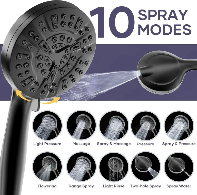 6-Inch High-Pressure Rainfall Showerhead & Handheld Sprayer Combo (10-Setting Handheld Showerhead)