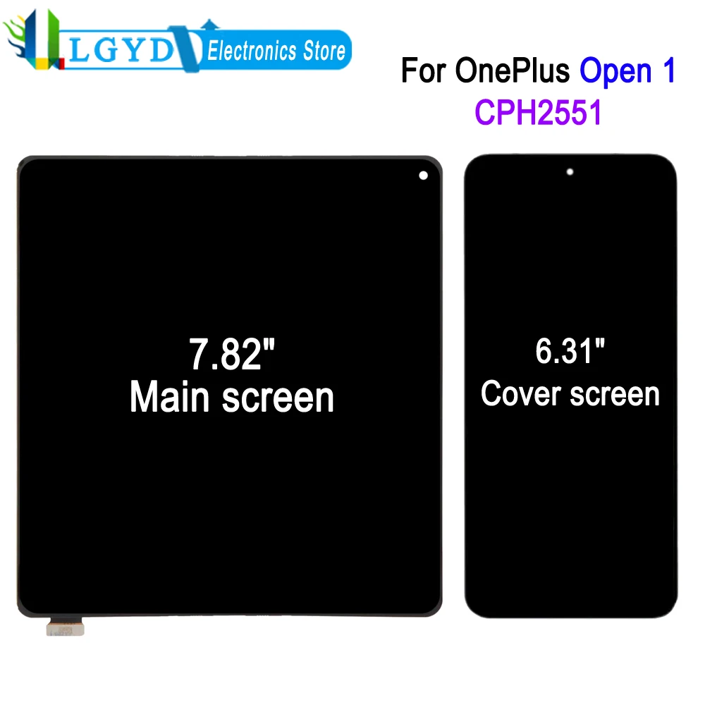 1st Gen AMOLED LCD Screen For OnePlus Open 2023, CPH2551 Phone 7.82-inch Main Display 6.31-inch Cover Screen Replacement Part