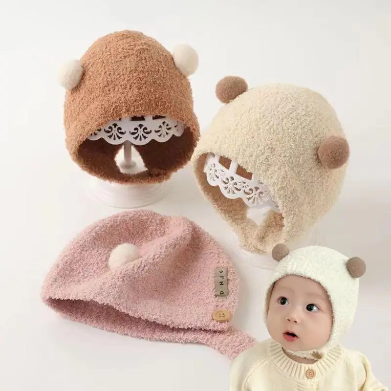 2–24 Monate Hüte, niedliche weiche Babymütze, solide Wolle, gestrickt, Winter, warm, Thermo-Babymütze, Pompom für Kinder, Jungen, Mädchen, Kinder, warme Mütze