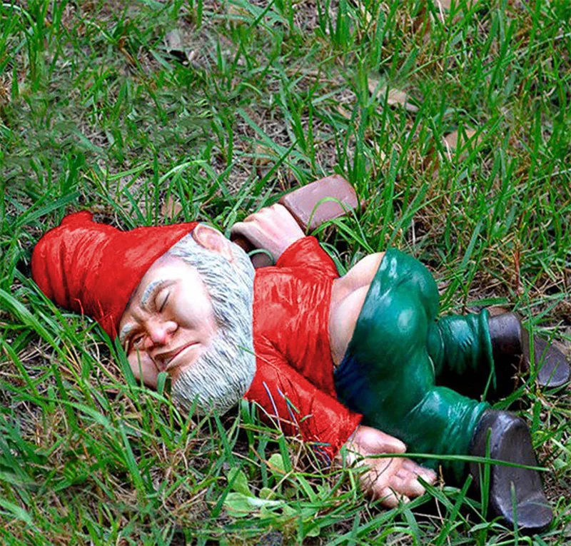 Drunk Gnome Figurines Get Down on The Ground Gnome Statue Dwarf Ornament Yard Lawn Patio Landscape Garden Decoration