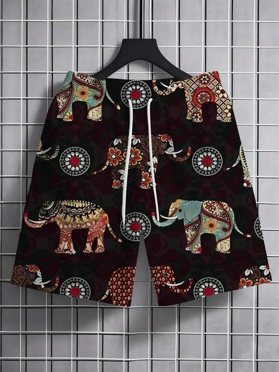 

3D Printed Elephant Pattern Beach Shorts For Men Summer Casual Pants