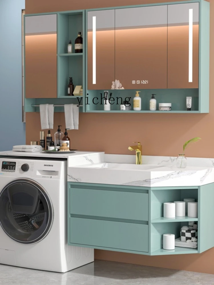 XL Washing Machine Cabinet Sink Integrated Stone Plate Countertop Bathroom Cabinet Corner Shaped Wash Inter-Platform Basin