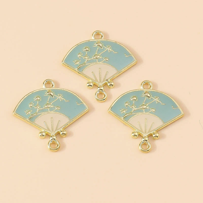 Citroen 10pcs New Cute Lucky Chinese Plum Blossom Bamboo Fan Charms pendenti per Neckalce accessori per la creazione di gioielli fai da te