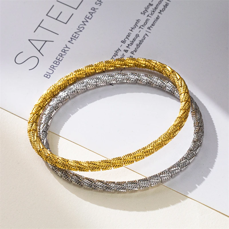 316L Stainless Steel New Fashion Jewelry Minimalism 18K Gold-plated Carving Texture Charm Chain Women Beading Bangles Bracelets