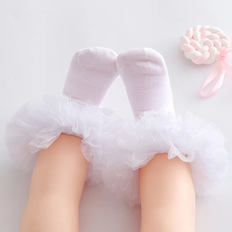 Cotton Frilly Short Socks with Fluffy Lace Edges and Multiple Pleats for Royal Princess Girls 1-12 Years view 2