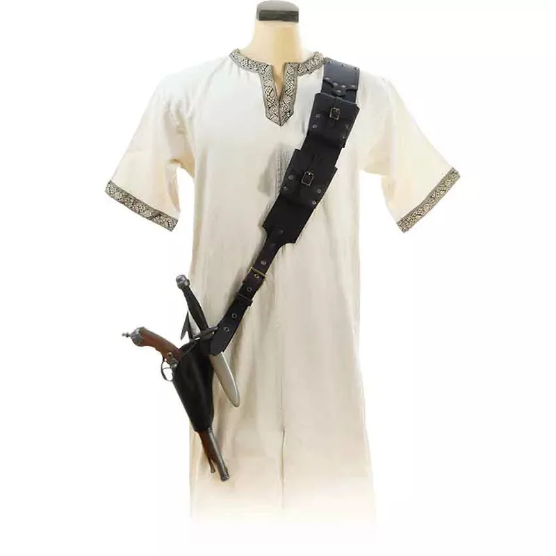 

Medieval Steampunk Viking Pirate Flintlock Pistol Sword Daggers Holder Frog Shoulder Belt Holster Bandolier Bag Larp Costume