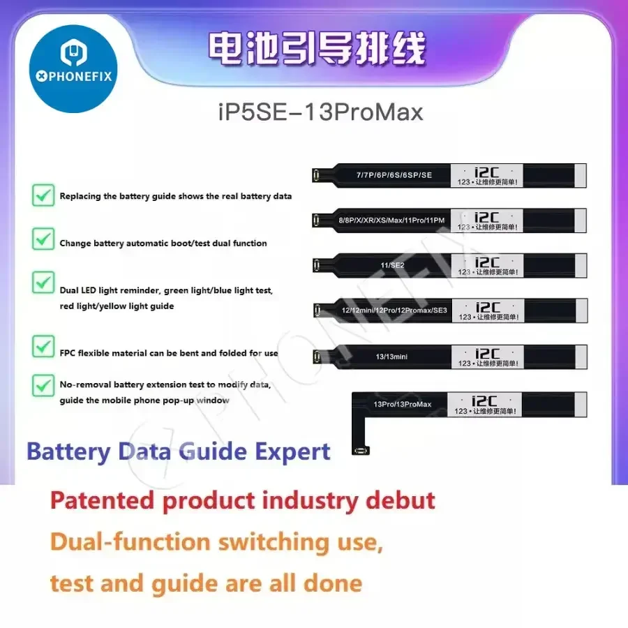 I2C Battery Test Lead Cable Booting Line for IPhone 5SE-13PM To Modify Battery Health Data Battery Pop-Up Issue Repair Tool Set